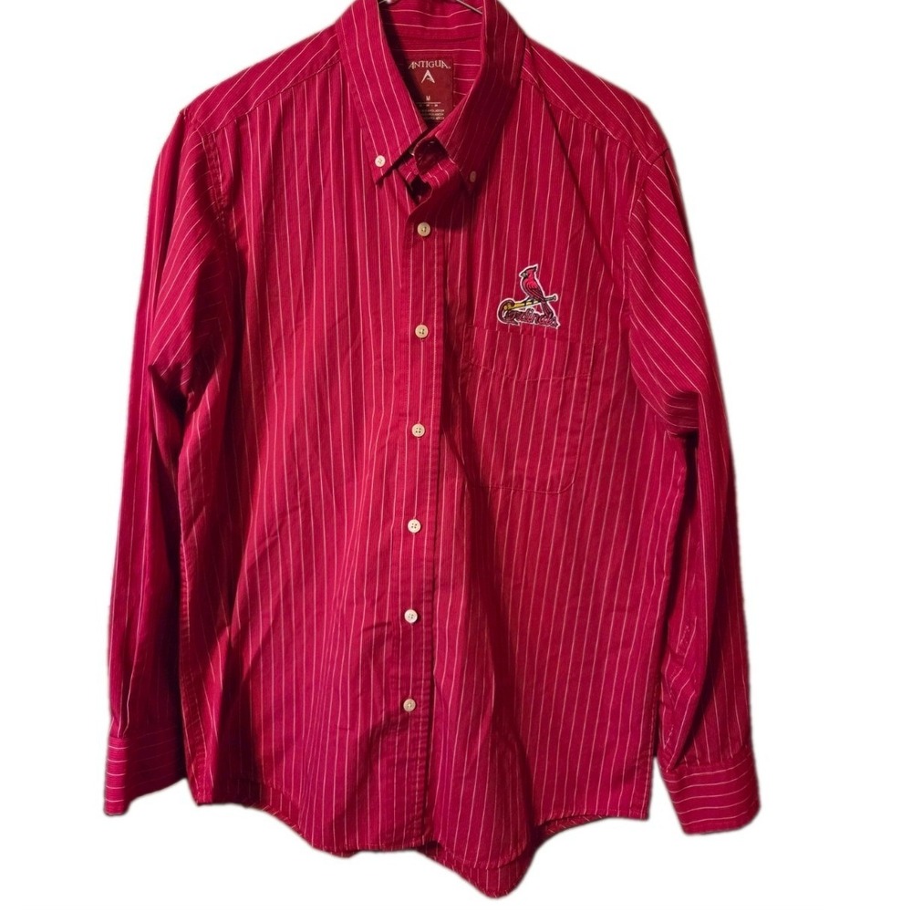 Antigua St Louis Cardinals Mens Medium Red Pinstripe Button Down Shirt MLB Logo